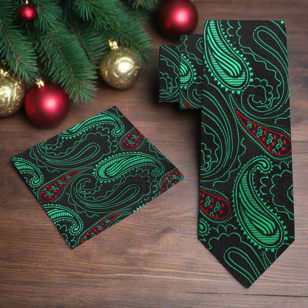 Festive mens accessories with Christmas necktie and suit
