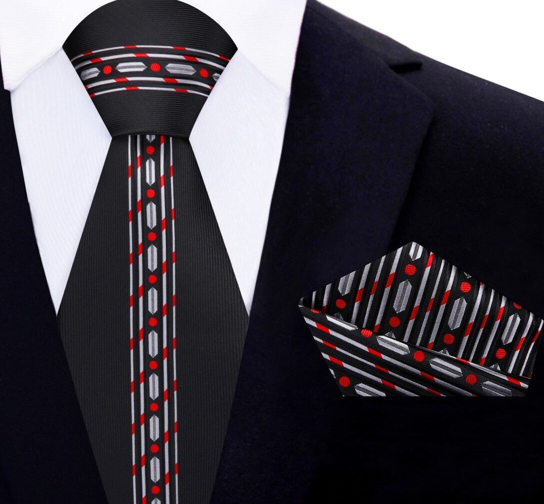 Silk tie paired with a white dress shirt and black suit—perfect for weddings and business meetings.