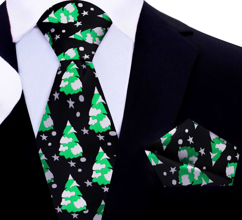 Close-up of fabric texture of Christmas tie showcasing snowflakes