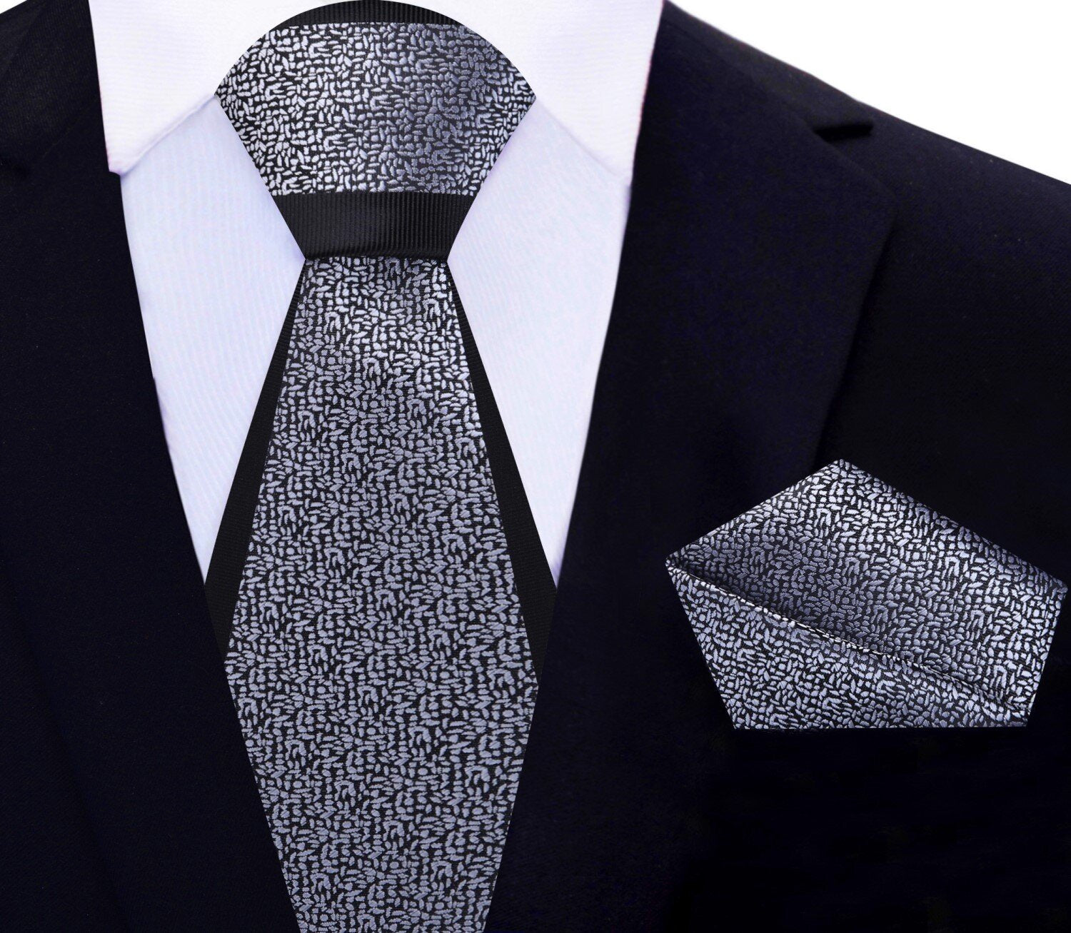 Elegant black silk necktie with grey textured design suitable for formal events