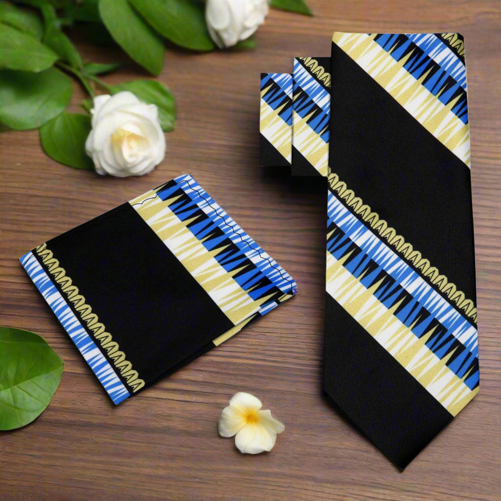 The Abstract Elegance Silk Tie paired with a light gray dress shirt and charcoal gray suit, ideal for business meetings.