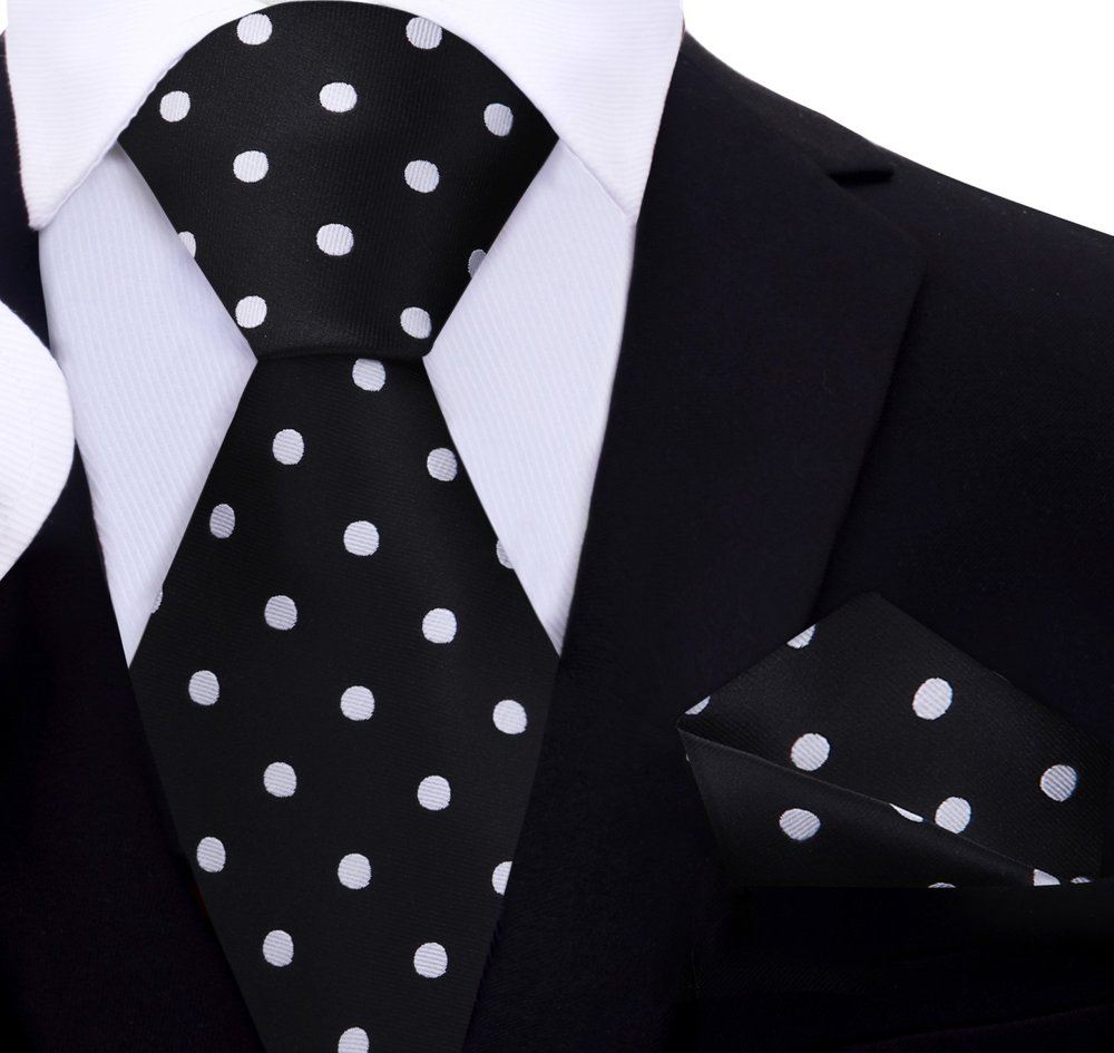 Elegant mens polka dot silk tie in white and black for formal occasions