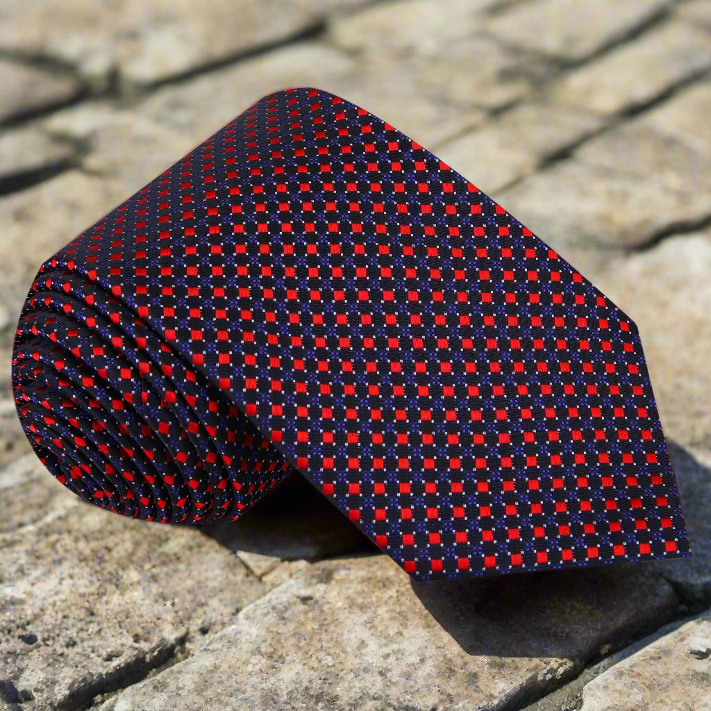 Front view of vibrant patterned silk tie for formal events
