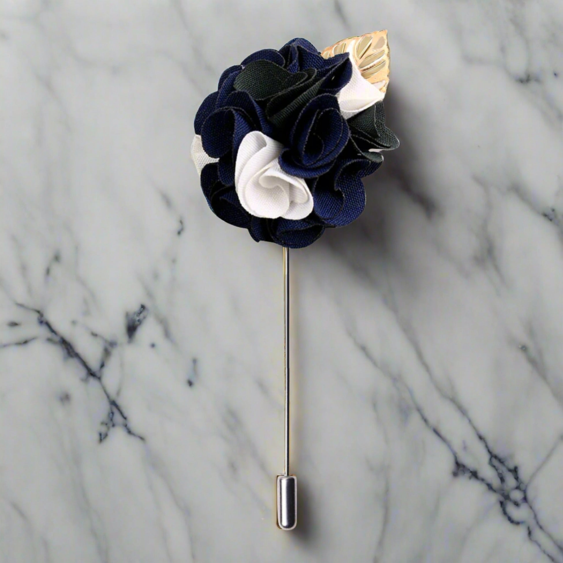 Deep blue flower lapel pin showcasing vibrant colors and elegant design.