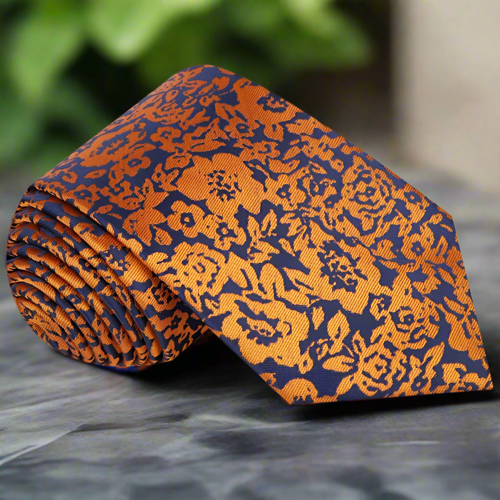 Vibrant Floral Silk Necktie laid flat showcasing the sketched flowers pattern.