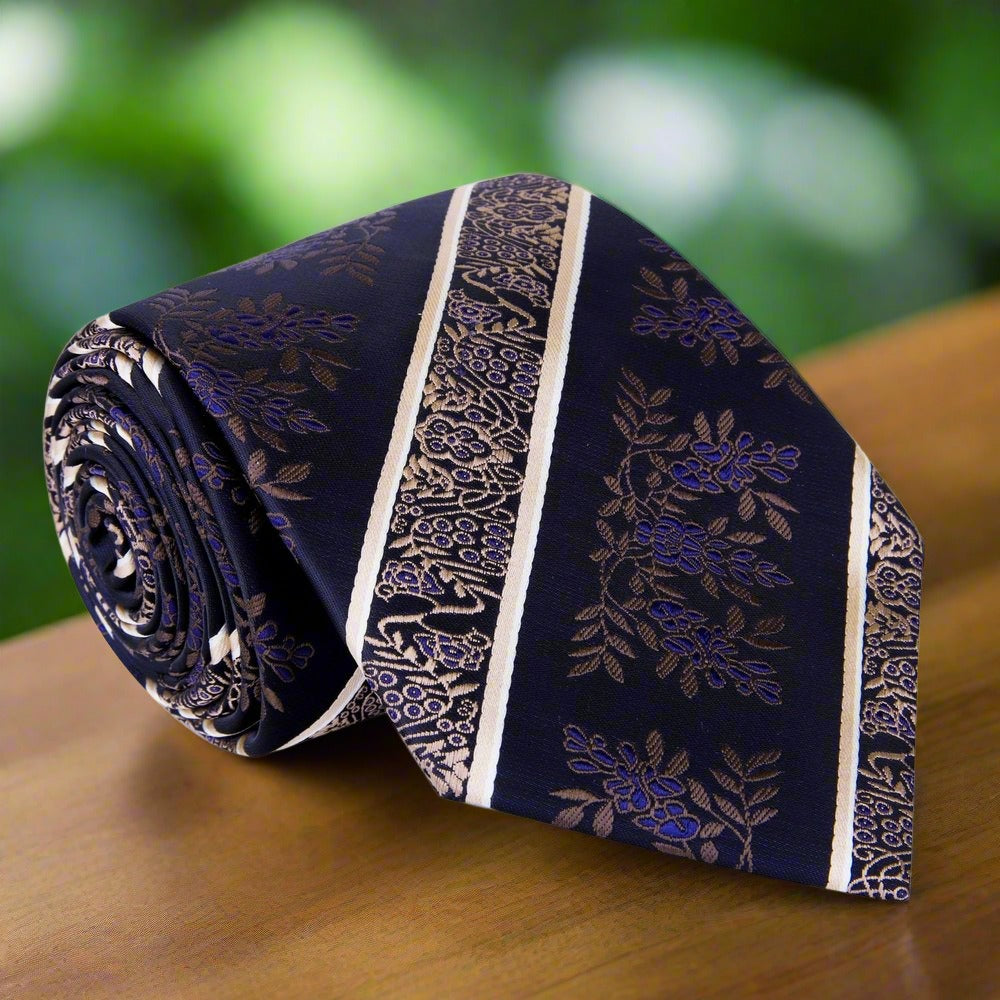 Elegant floral silk necktie with stripe pattern for men, ideal for weddings