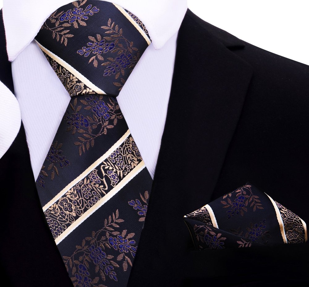 Mens silk necktie in rich brown and gold tones, suitable for formal occasions