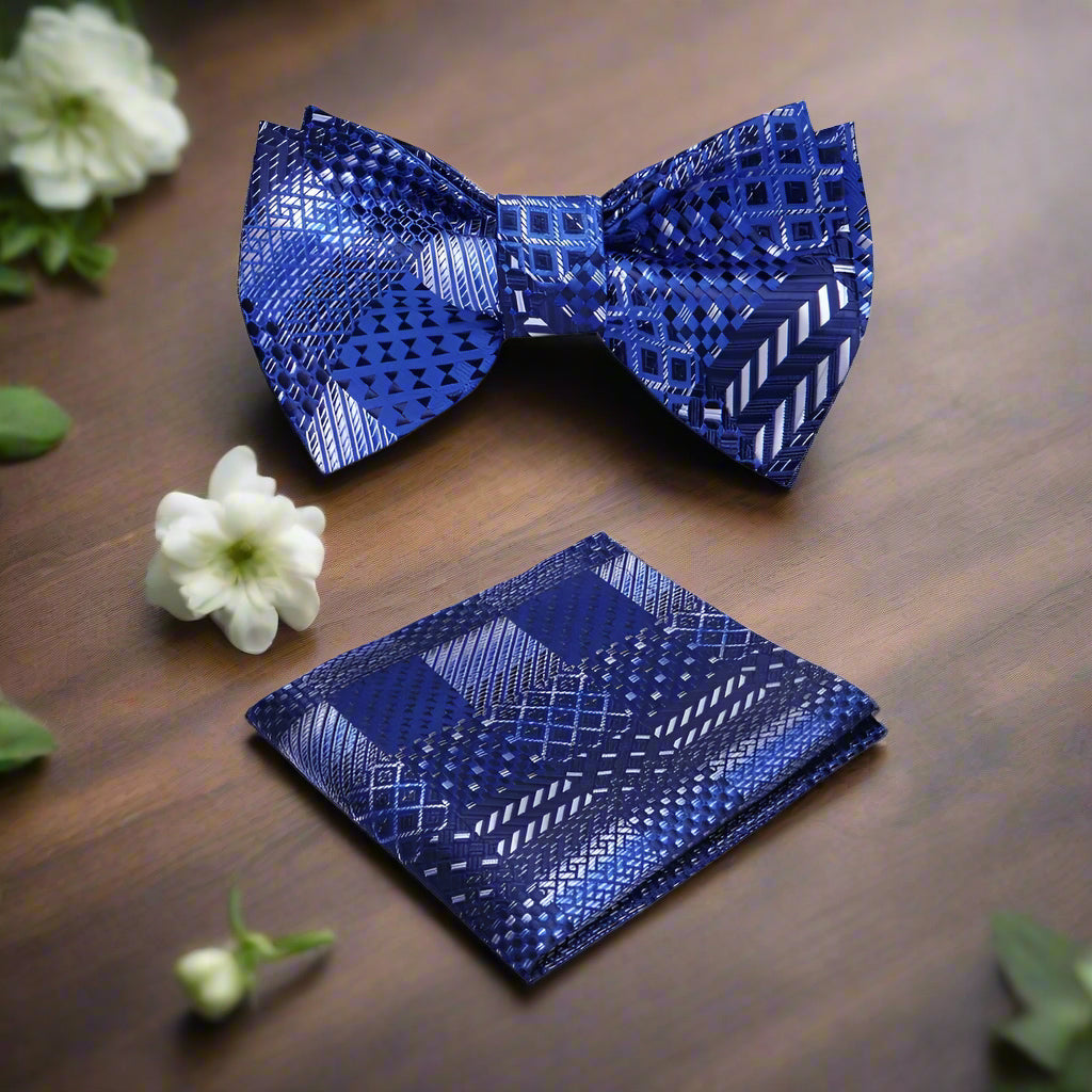 Chic grey plaid self-tie bow tie with detailed texture, laid flat for a clear view.