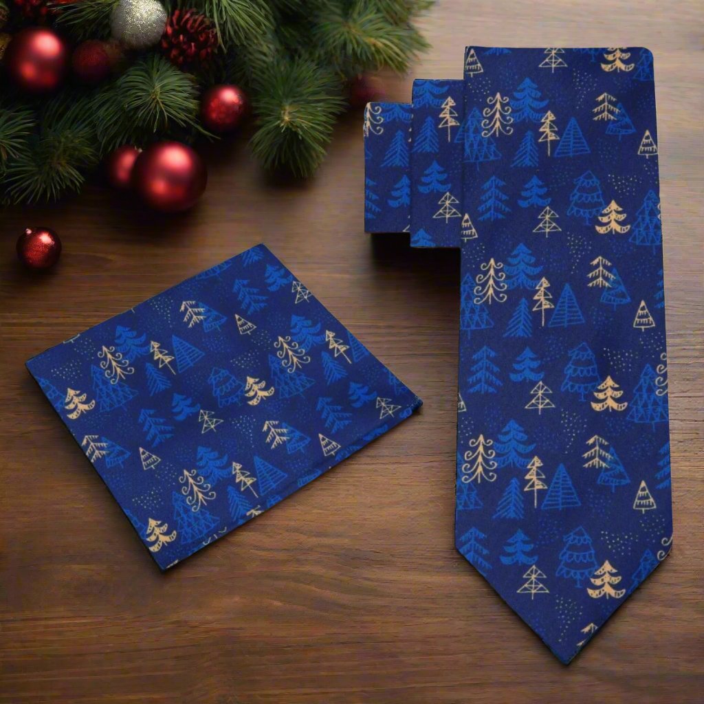 Stylish man wearing a Christmas necktie and suit at a holiday gathering