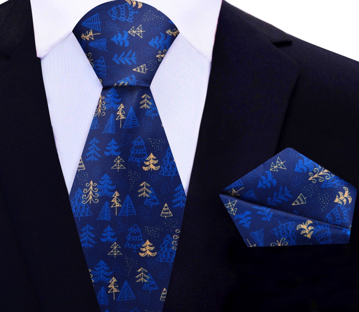 Stylish man wearing a Christmas necktie and suit at a holiday gathering