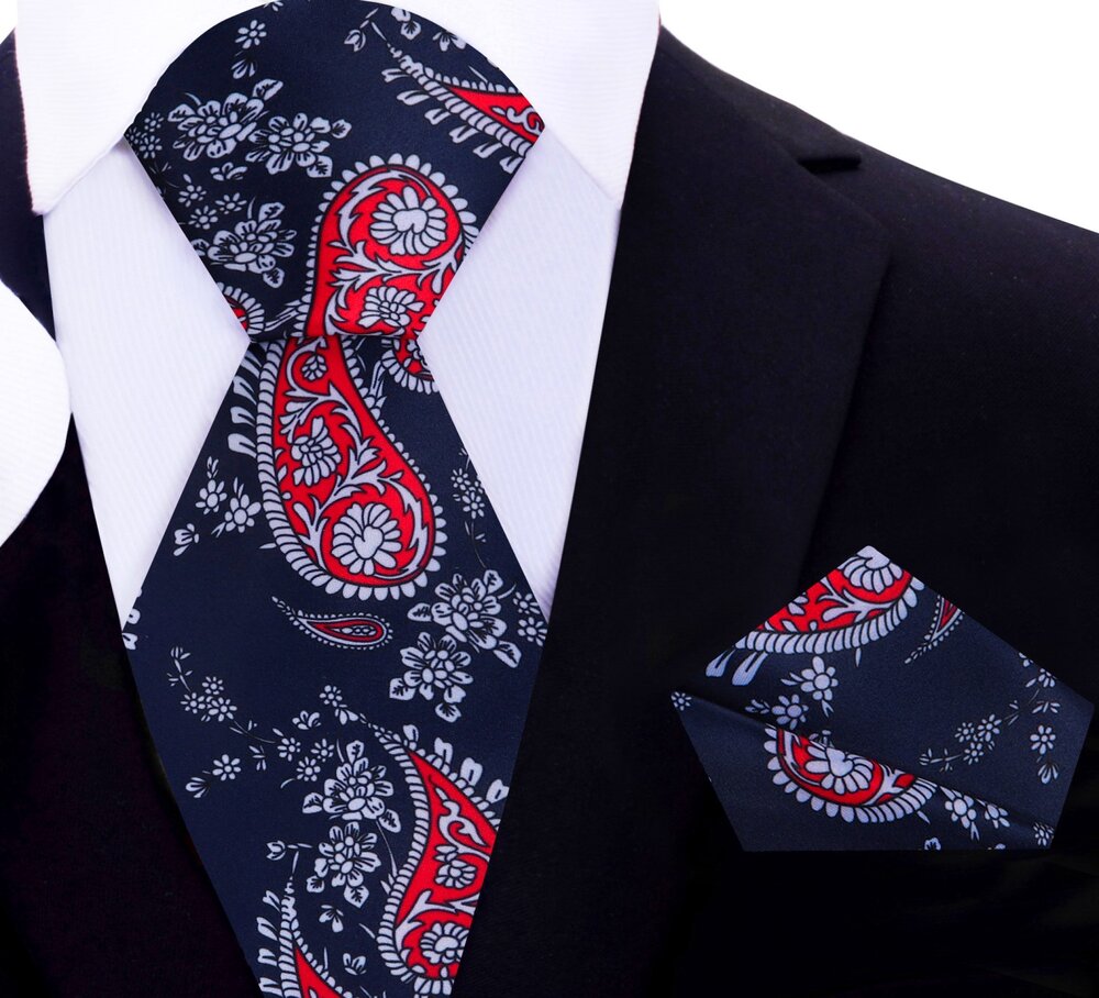Close-up of vintage paisley pattern on a silk necktie, showcasing intricate details