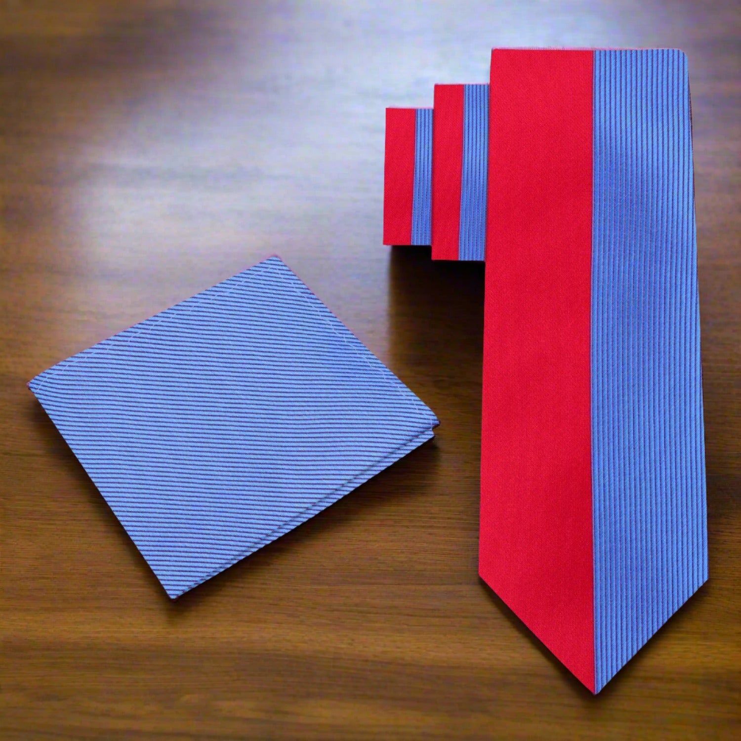The necktie displayed against a charcoal grey suit, ideal for evening events.