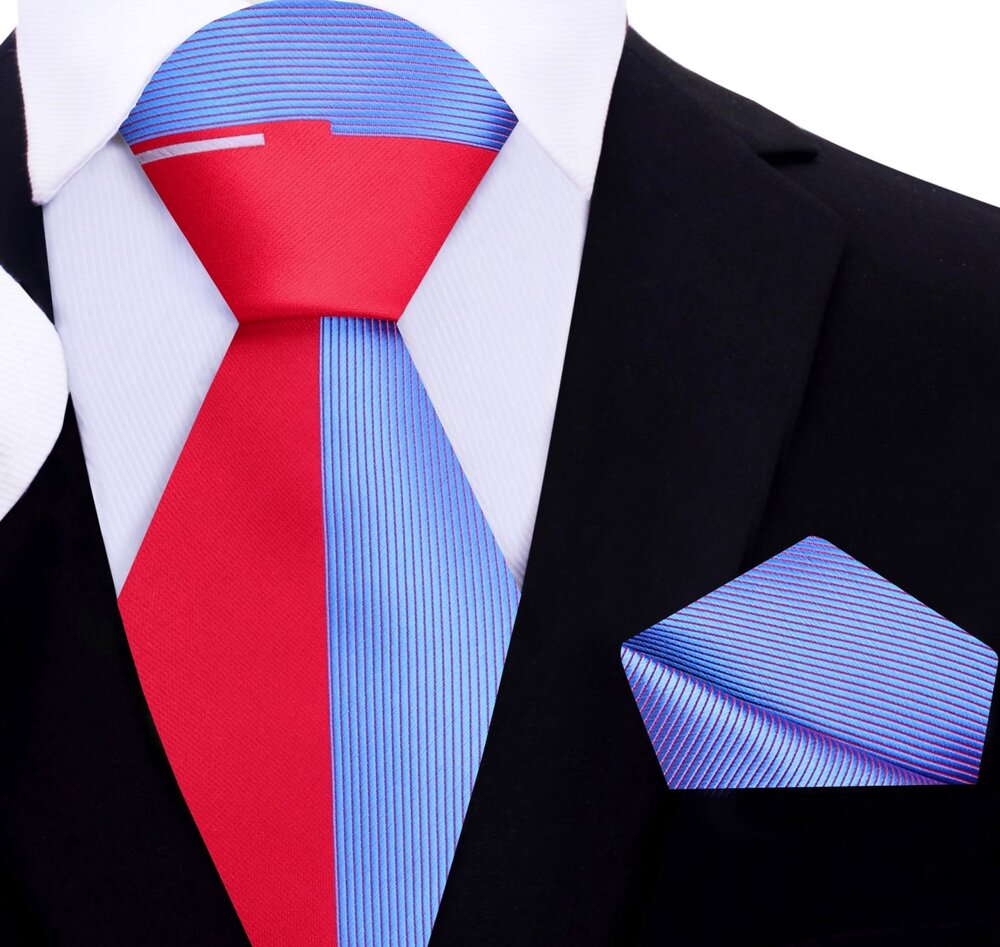 The two-toned silk necktie paired with a crisp white shirt, perfect for business.