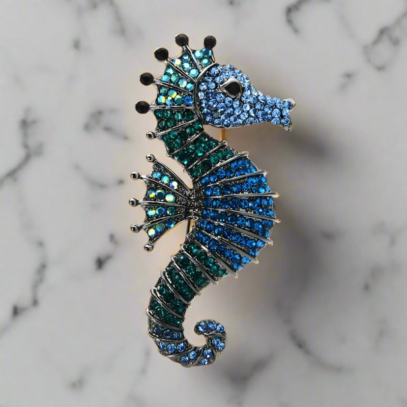 Stylish animal lapel pin with gemstones on a formal suit jacket