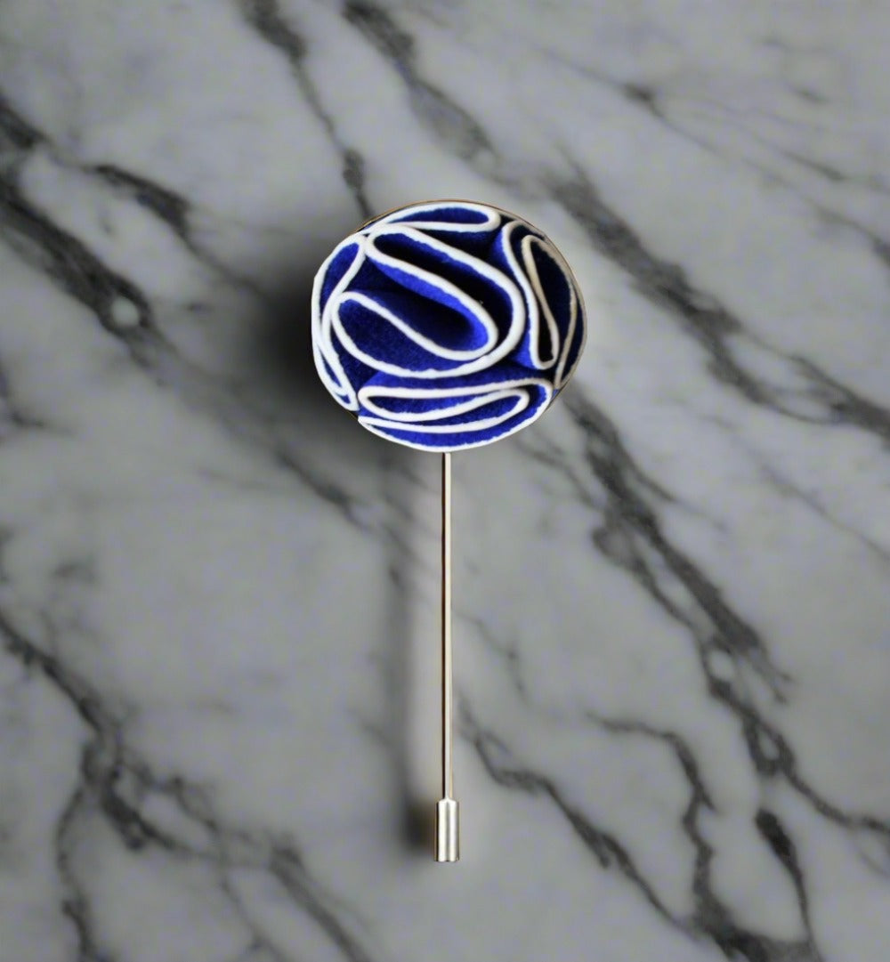 Variety of elegant custom flower lapel pins in multiple colors.
