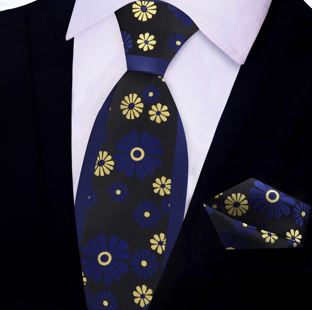 Elegant cactus flower necktie worn with a charcoal grey suit for a polished appearance.