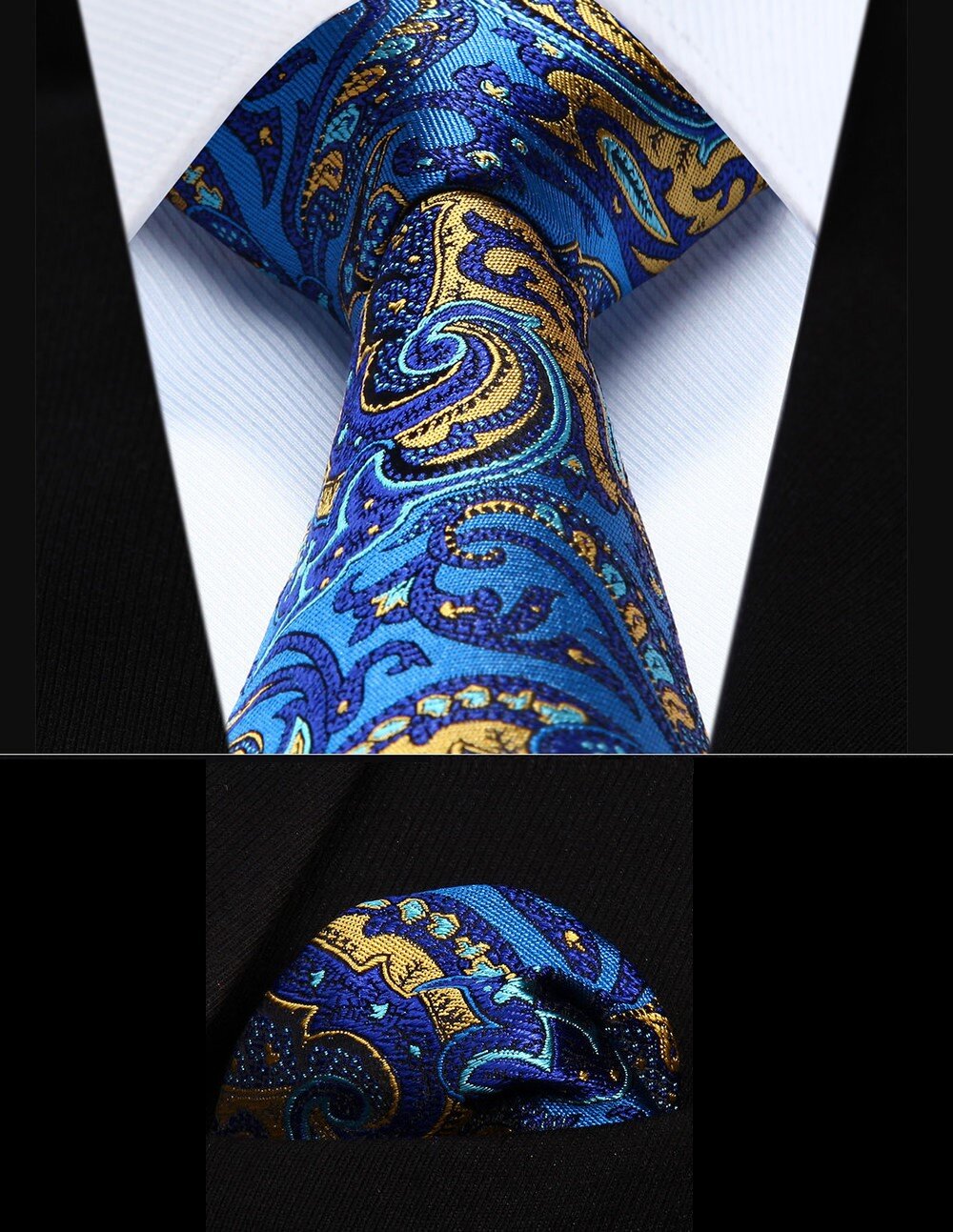Kids silk tie and pocket square set in blue and yellow, perfect for wedding attire
