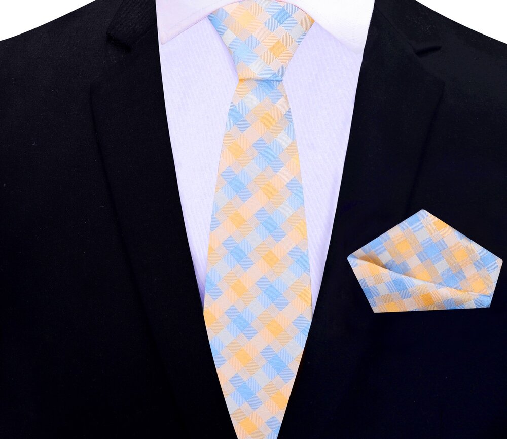 Man wearing stylish silk tie with geometric pattern for business or casual occasion