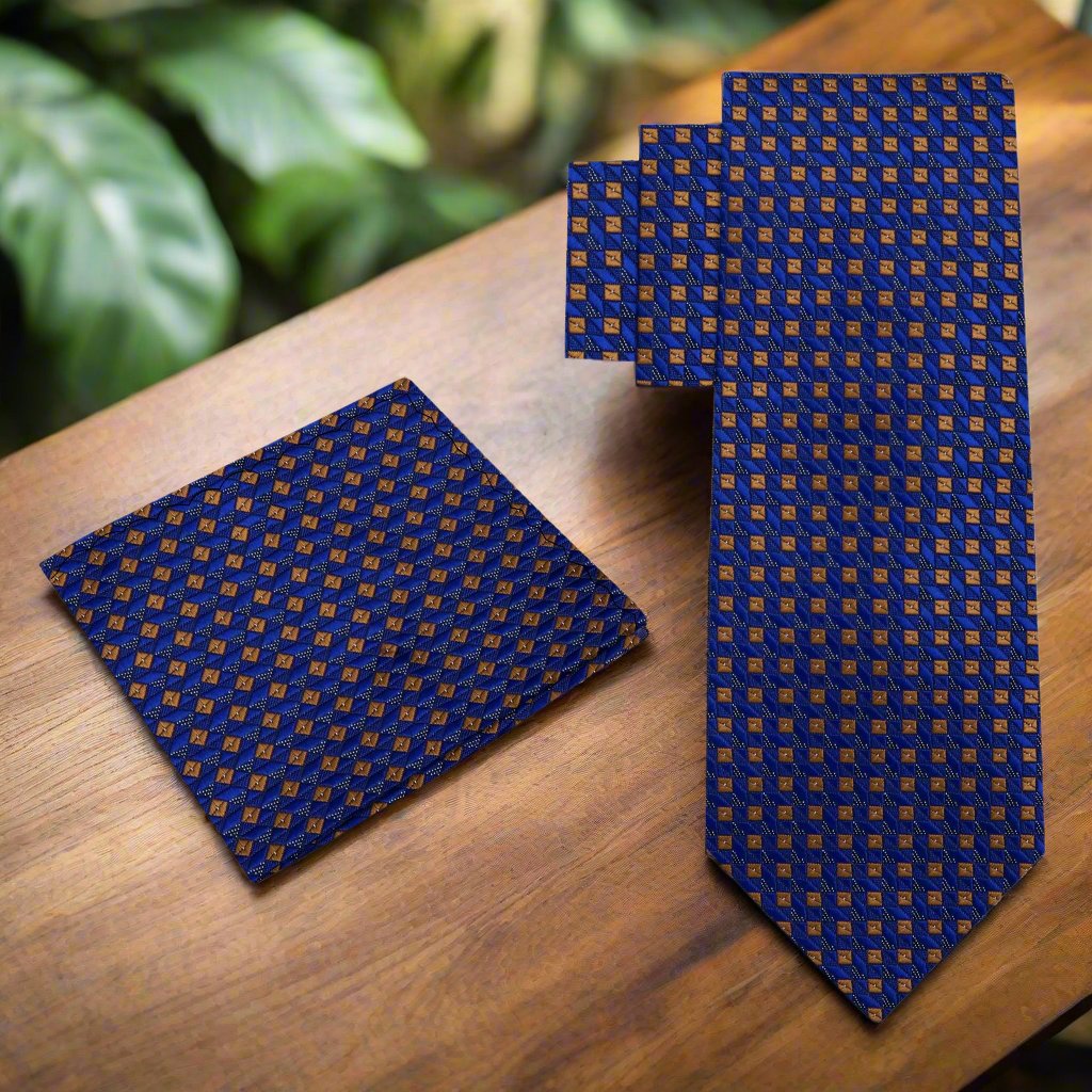 Silk necktie styled with a navy suit for a professional business look