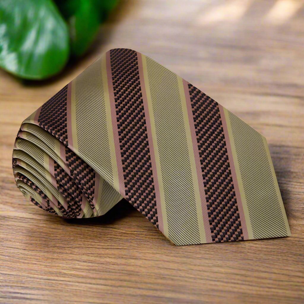 Formal striped tie with pocket square set, styled elegantly with a charcoal grey suit.