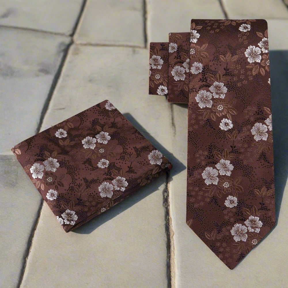 Detailed view of silk tie fabric showcasing intricate floral design