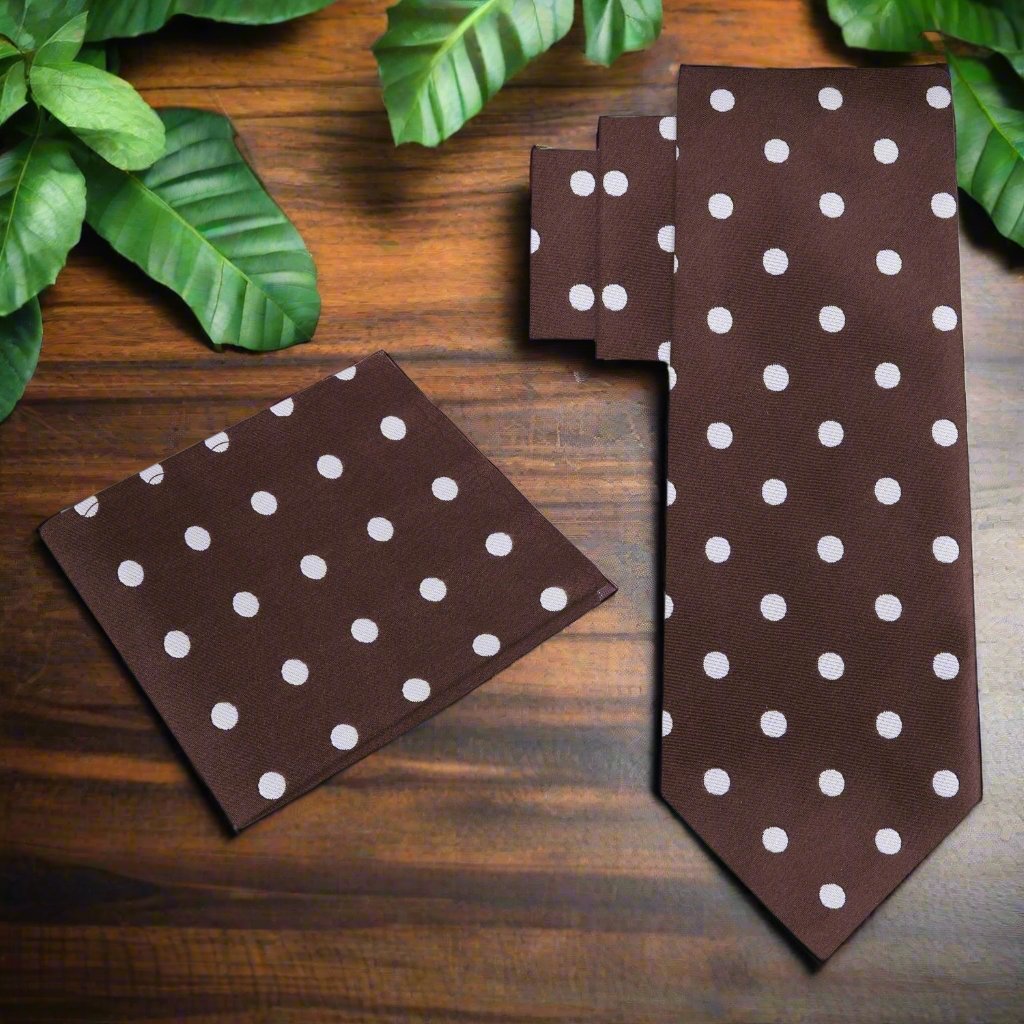 Close-up of the classic mens dress tie with white polka dots.