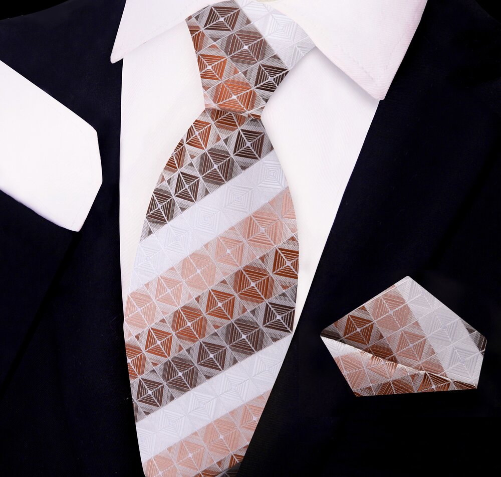 Man adjusting his silk necktie and pocket square set at a business conference, showcasing versatile formal neckwear.