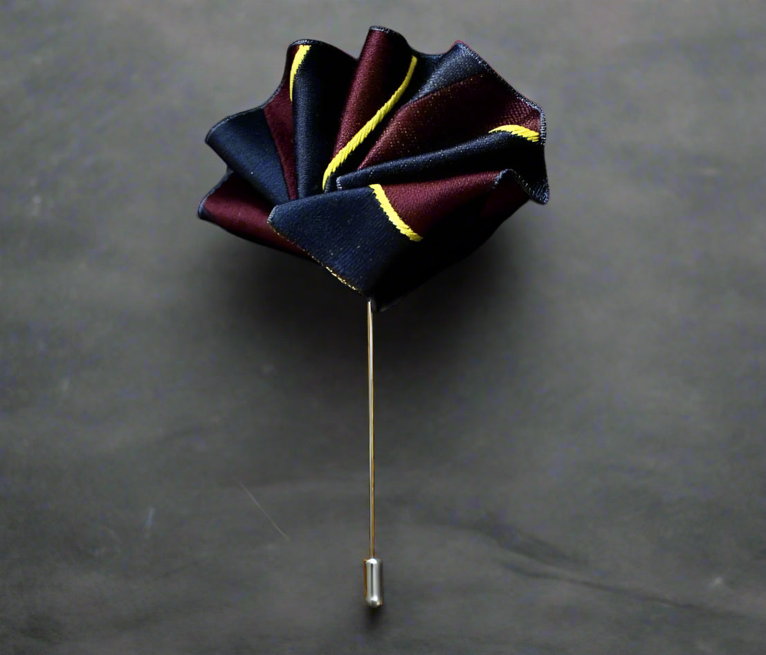 Close-up of the luxury lapel pin made from zinc alloy, complementing the pocket square.