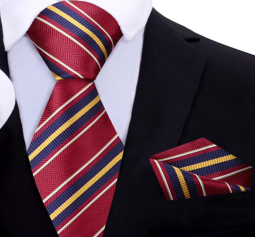 Folded mens striped tie in red and blue for display or packing