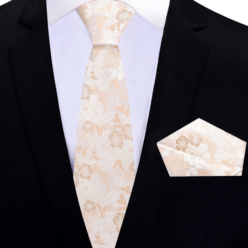 Mens floral silk tie paired with a white dress shirt for formal occasions
