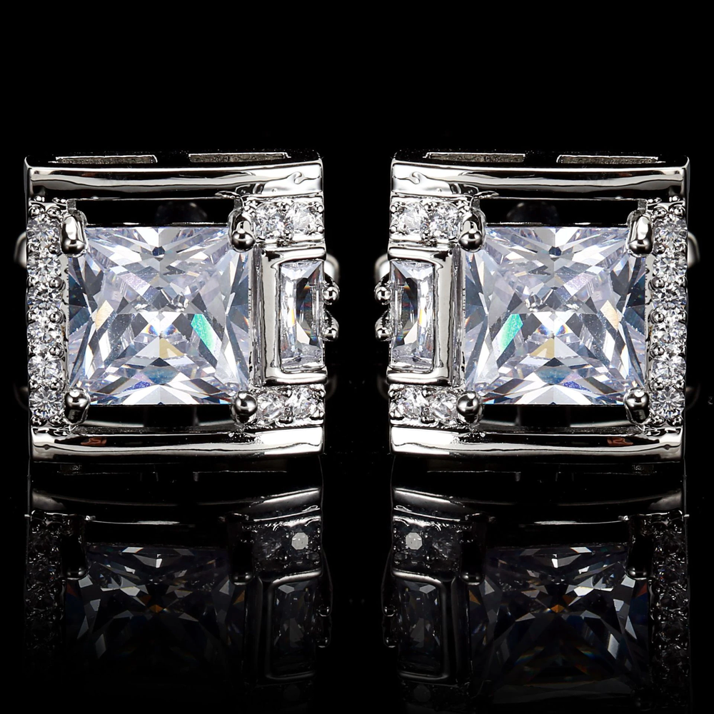 Gold square cufflinks with red and clear stones - perfect for weddings.