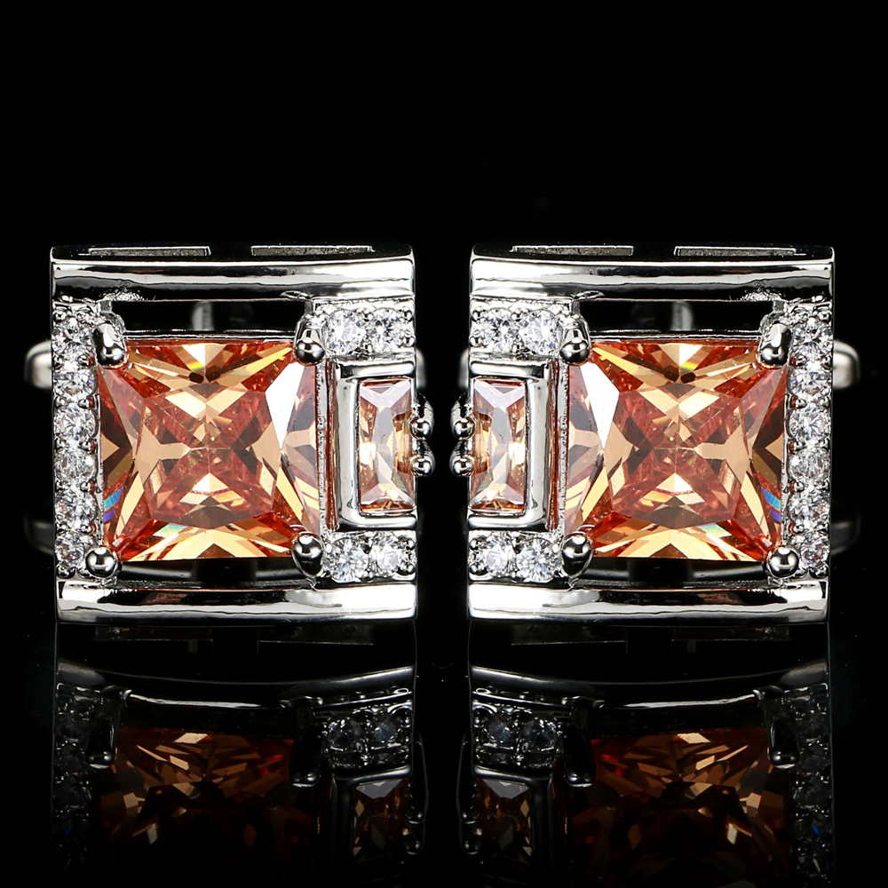 Chrome oval cufflinks with clear stone - a sophisticated accessory.