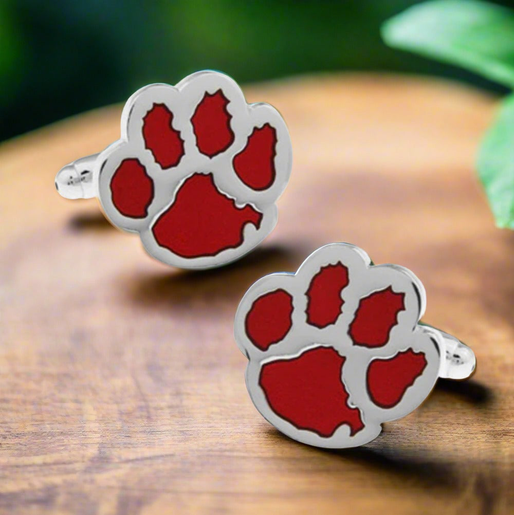 Fashionable paw cufflinks with black and red accents for gift-giving
