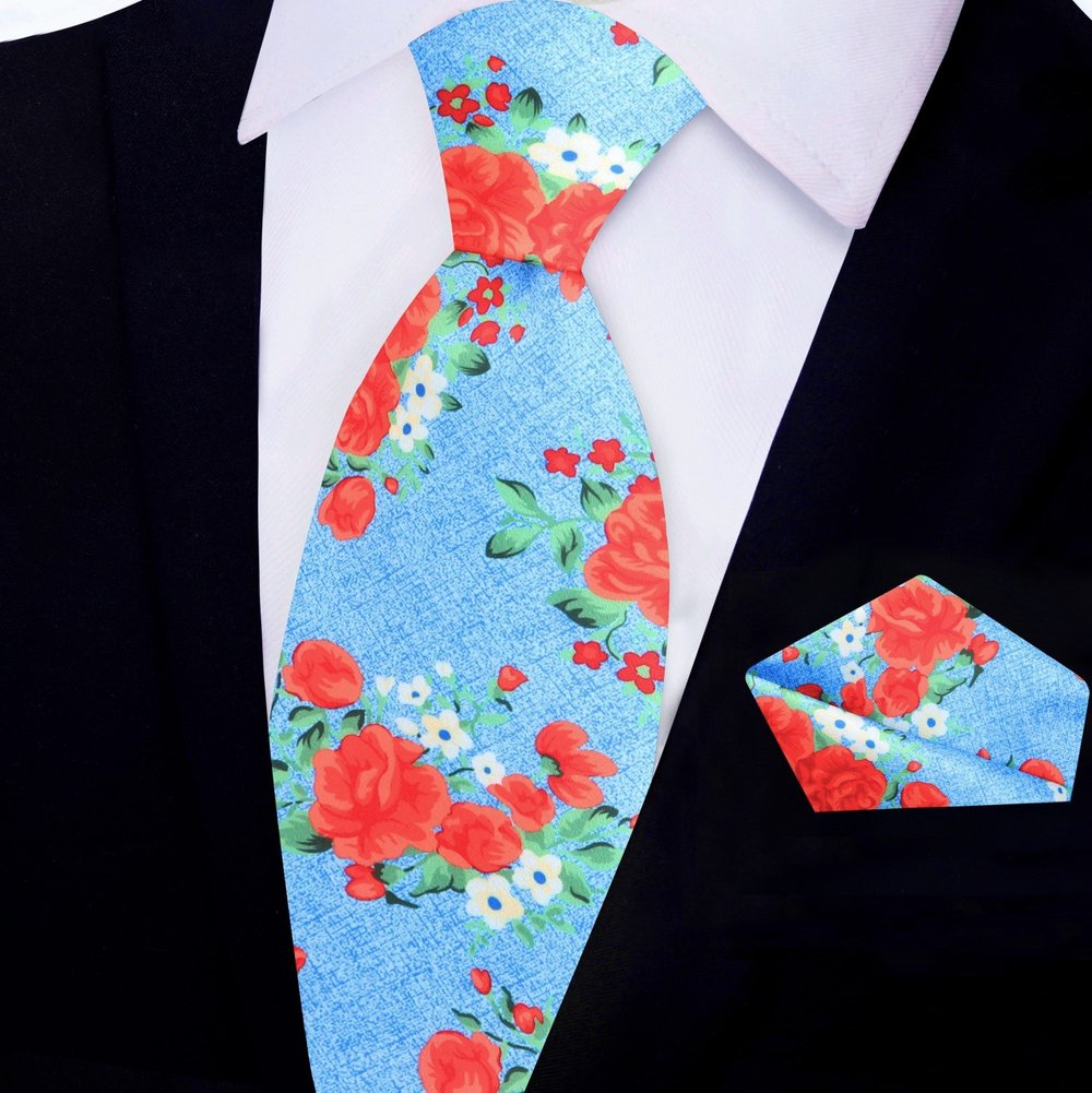 Close-up of the floral pattern on the Elegant Floral Silk Necktie, highlighting the intricate details of the design.