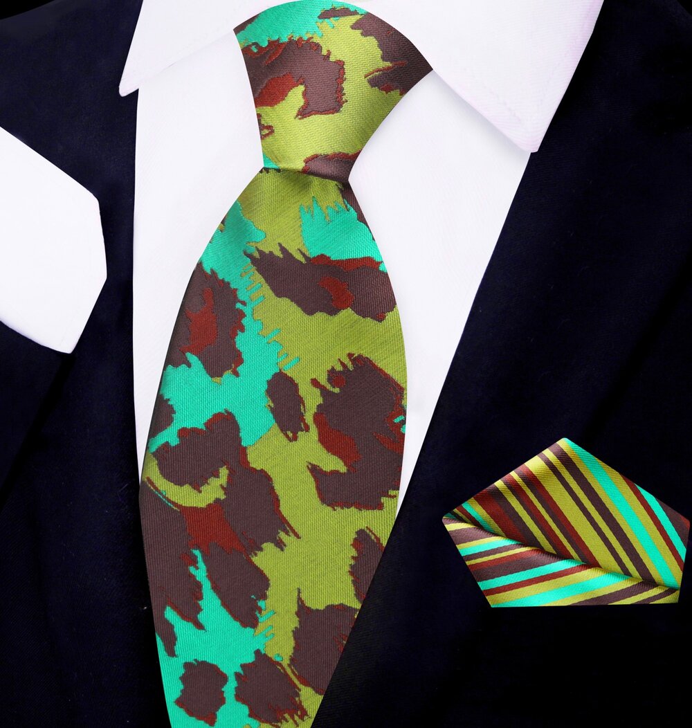 Model wearing a stylish necktie with a light beige dress shirt, emphasizing the ties versatility for outdoor weddings.