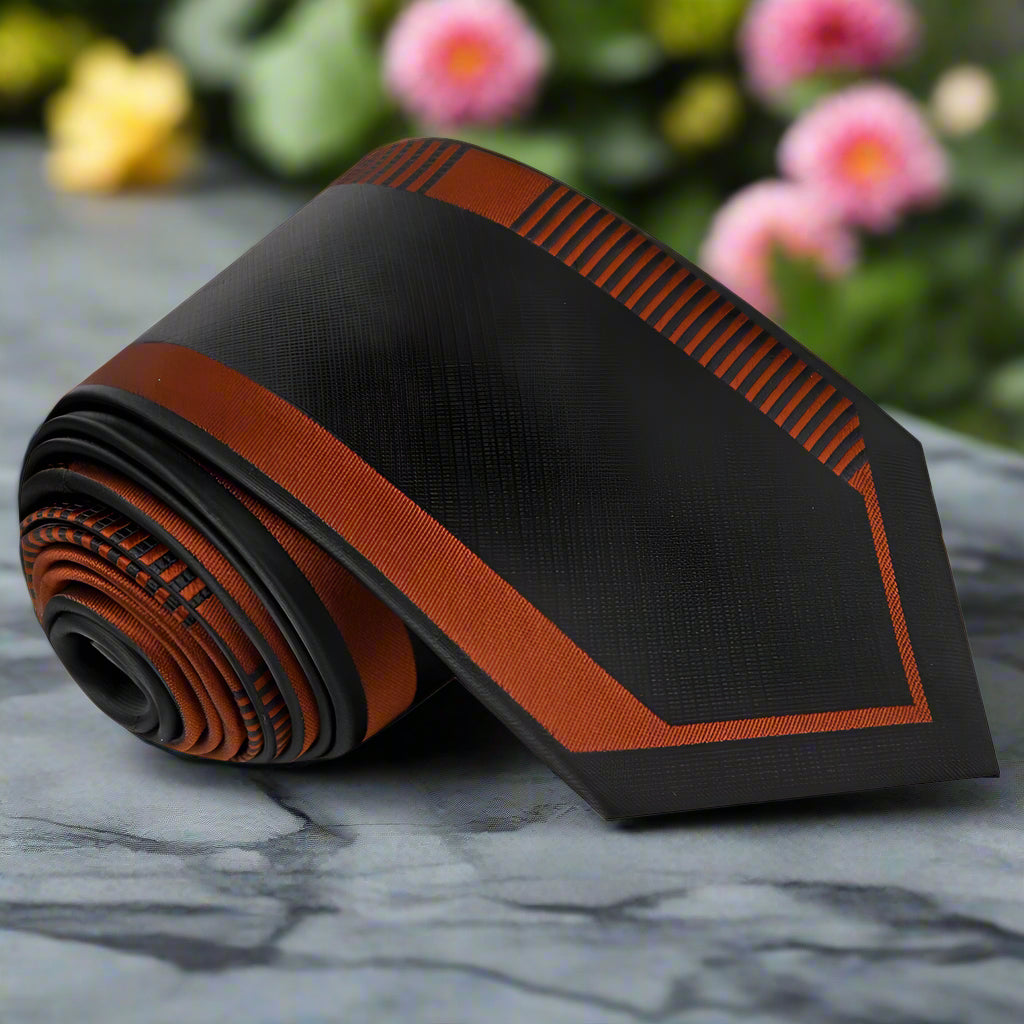 Capri Luxe pocket square folded neatly beside matching striped necktie