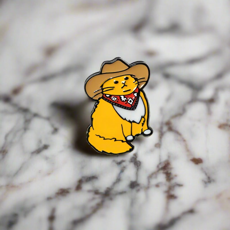 Styled example of the cat lapel pin on a denim jacket, perfect for casual outings.