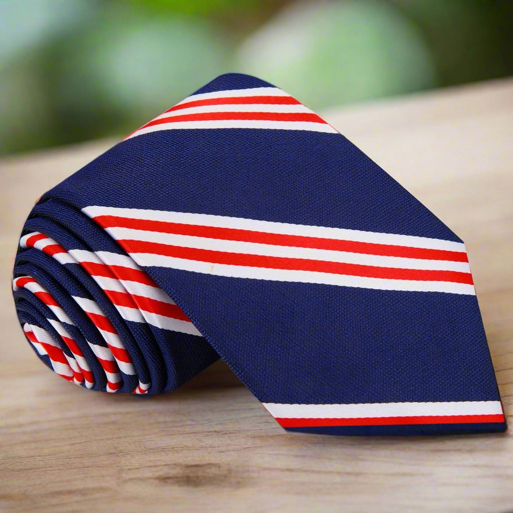 Close-up of the vibrant green silk tie with striking stripes