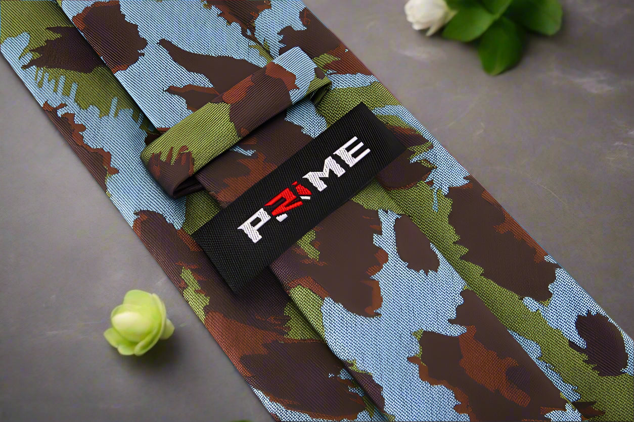 Elegant display of a cheetah print necktie folded neatly, showcasing its luxurious silk fabric