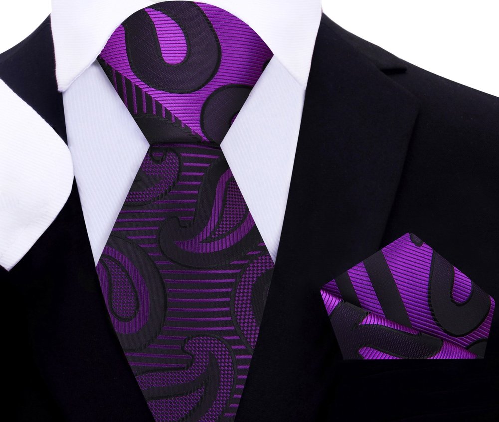 Elegant paisley silk necktie with intricate pattern in violet and gold for weddings