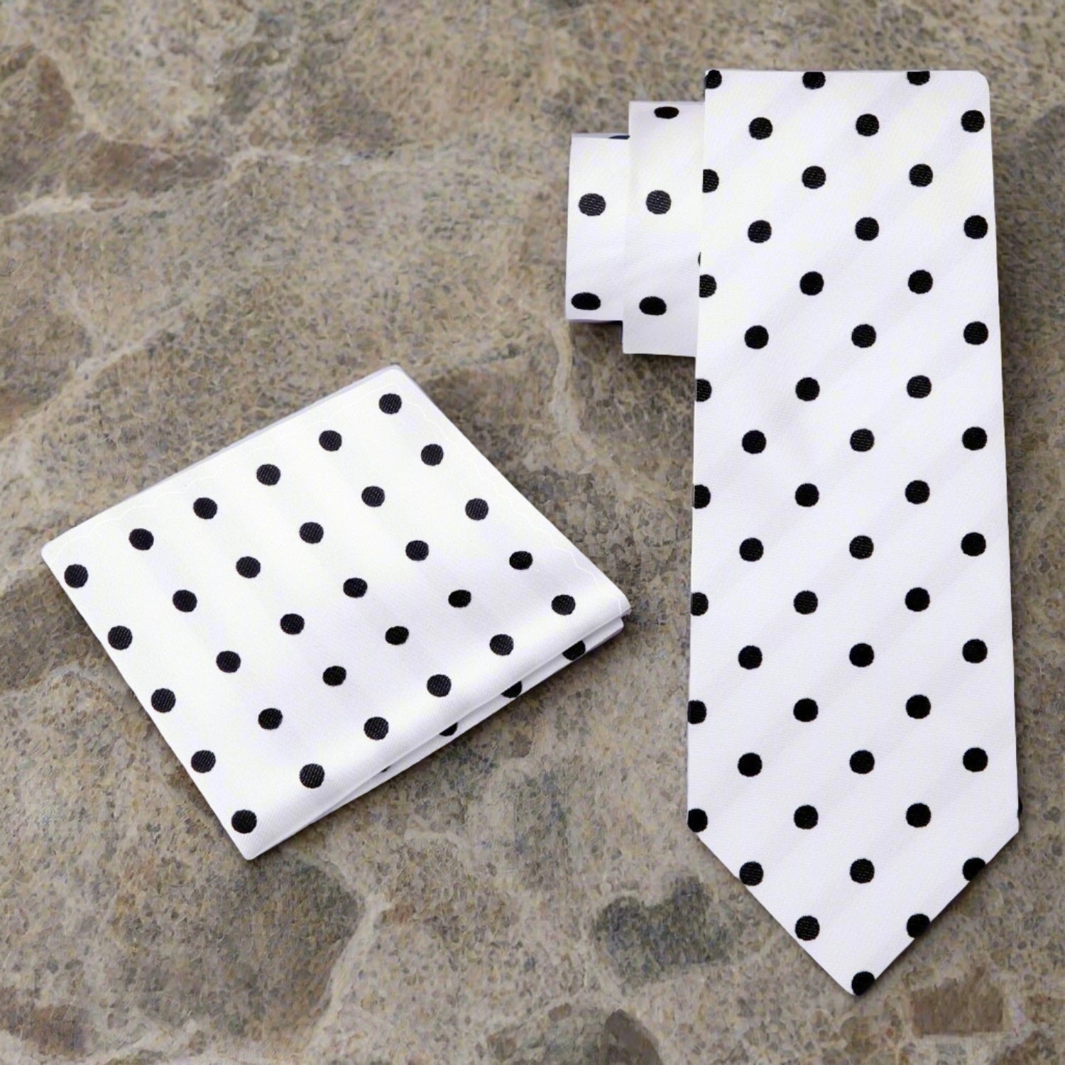 Elegant mens polka dot silk tie in white and black for formal occasions
