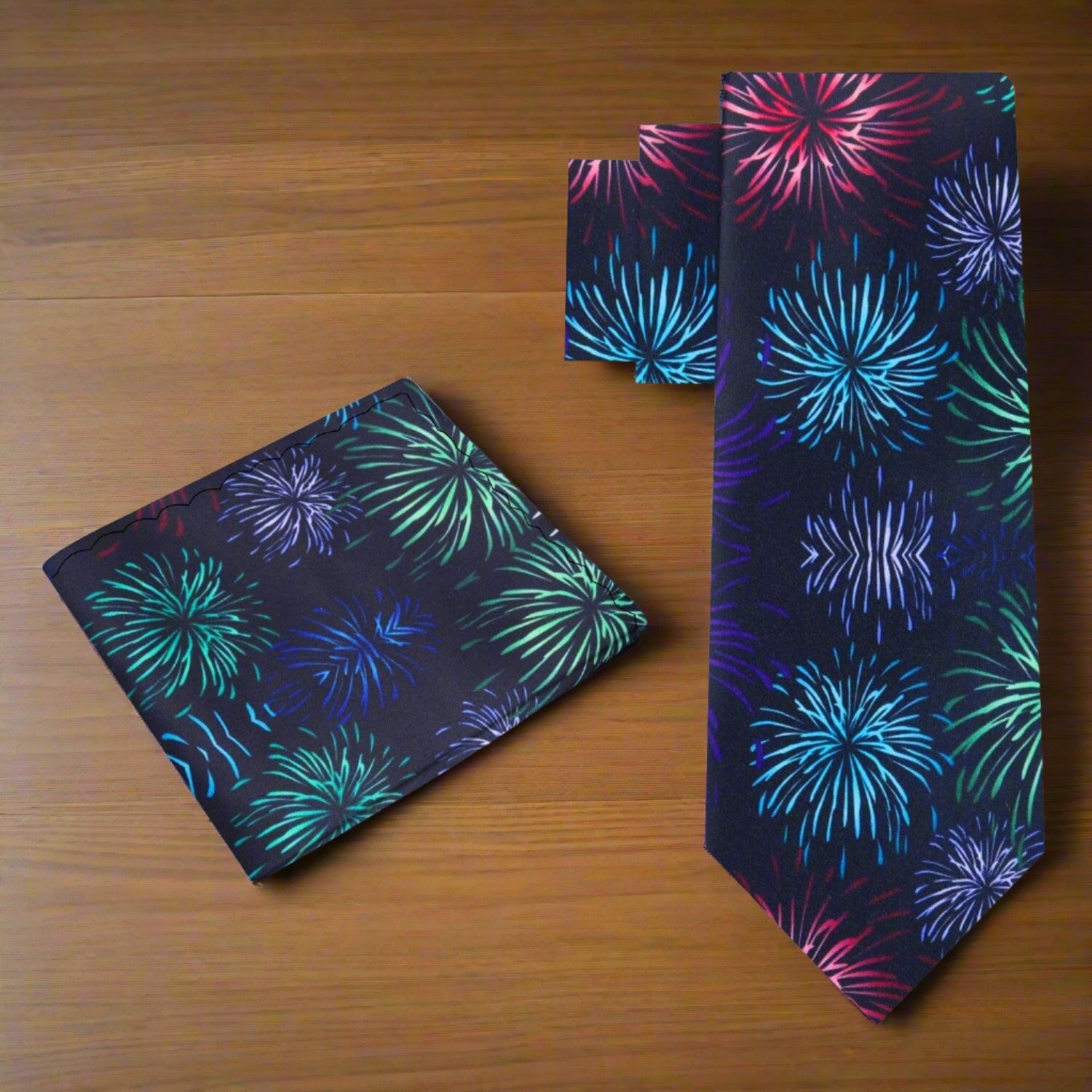 Man wearing a fireworks pattern tie for a celebration event