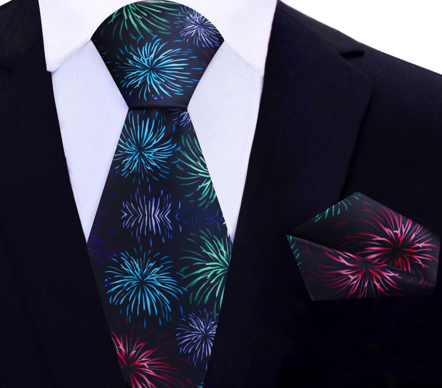 Man wearing a fireworks pattern tie for a celebration event