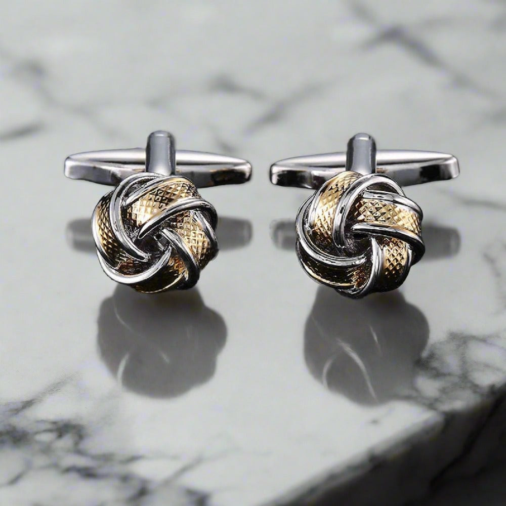 Elegant Knot Cufflinks displayed with formal wear, highlighting their stylish design.