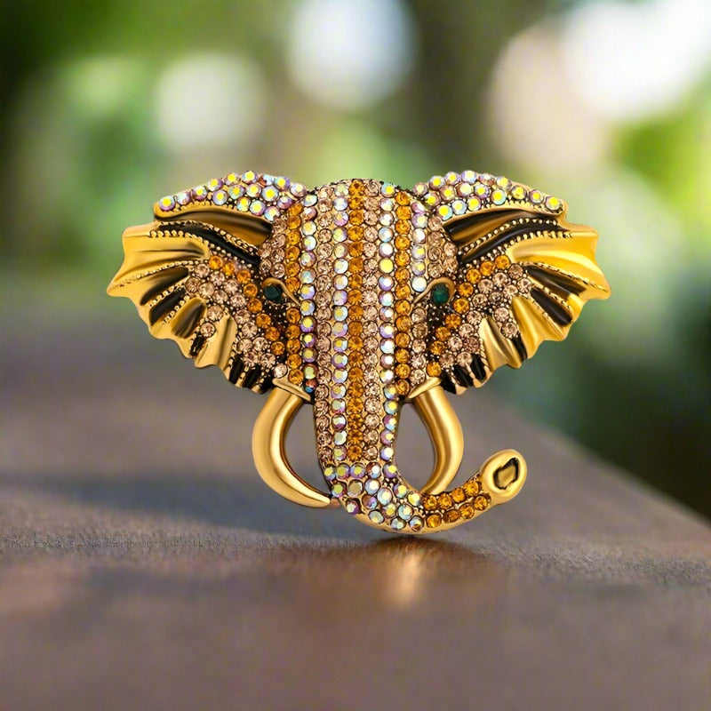 Stylish animal lapel pin with gemstones on a formal suit jacket