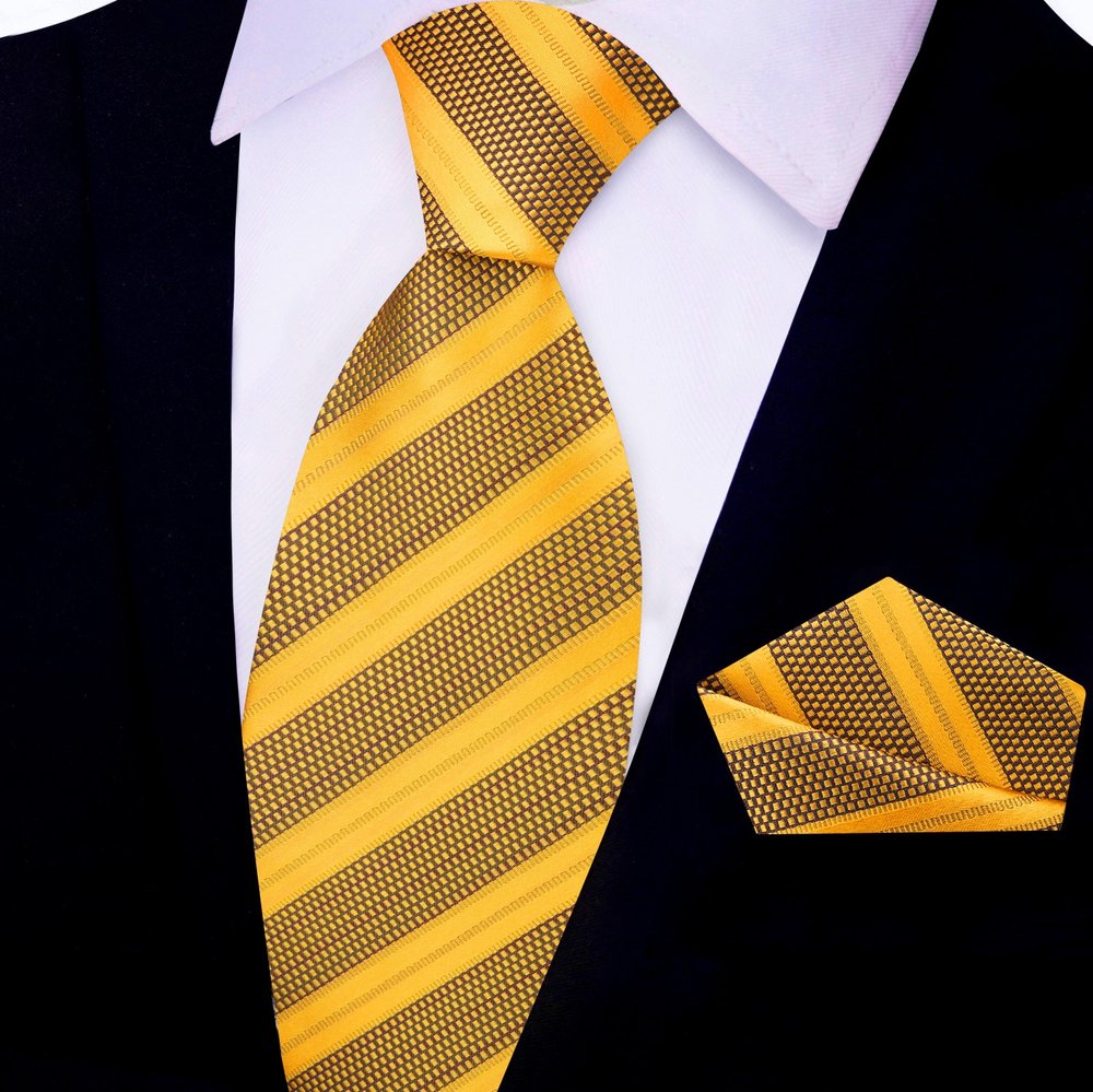 Elegant silk necktie and handkerchief set displayed on a wooden surface for networking events
