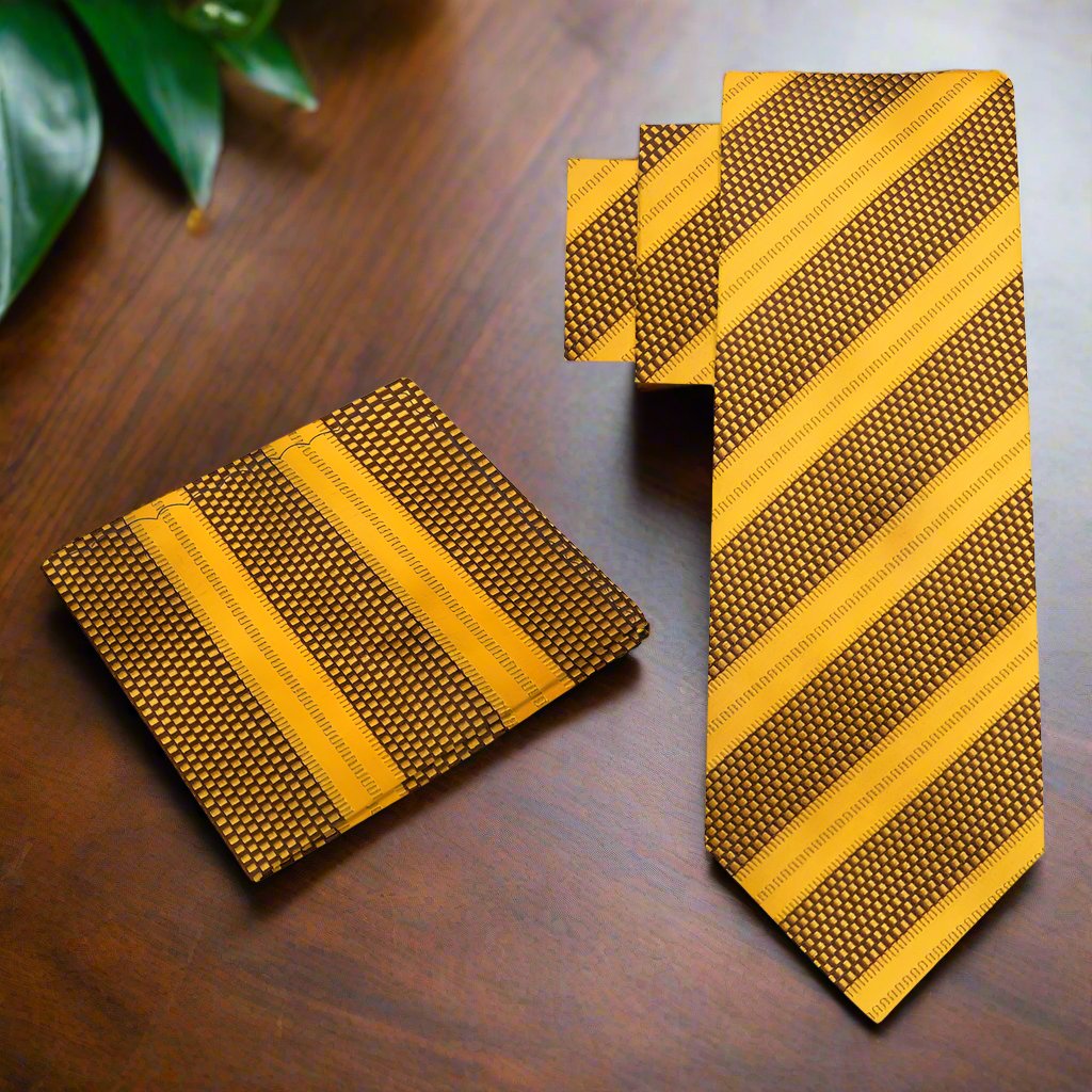 Man wearing a formal necktie for business meetings with a matching handkerchief