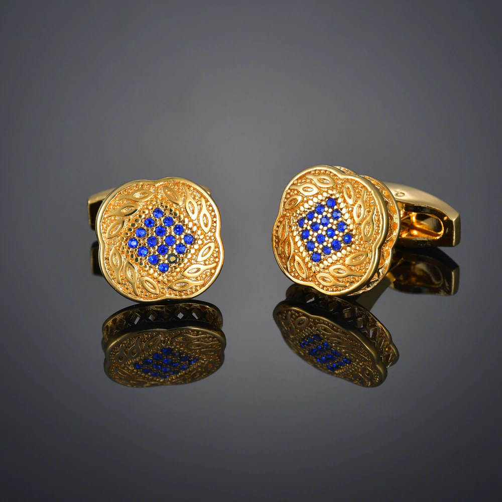 Close-up of cufflinks with blue stones detail for formal events
