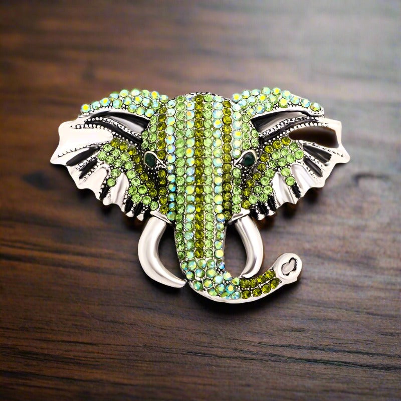 Close-up of a gemstone lion lapel pin with detailed craftsmanship