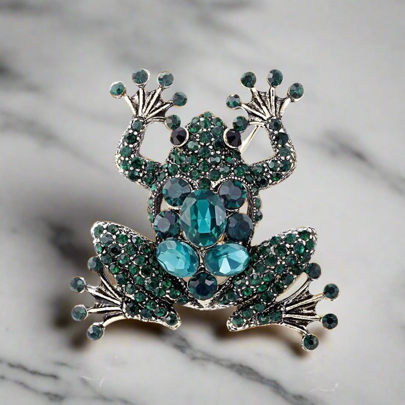 Stylish animal lapel pin with gemstones on a formal suit jacket